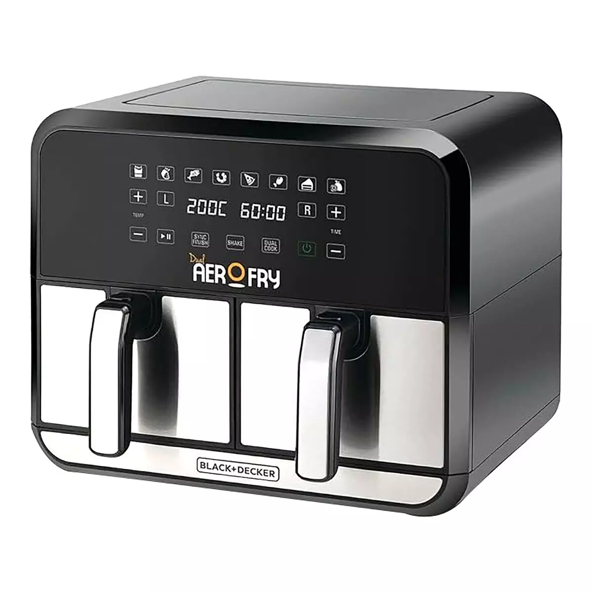 Black & Decker Dual Digital Air Fryer 1700W & 4 + 4 L - Black & Silver