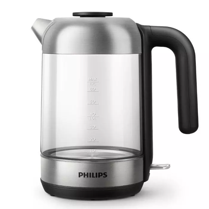 Philips Glass Electric Kettle 2200W & 1.7L - Silver & Black