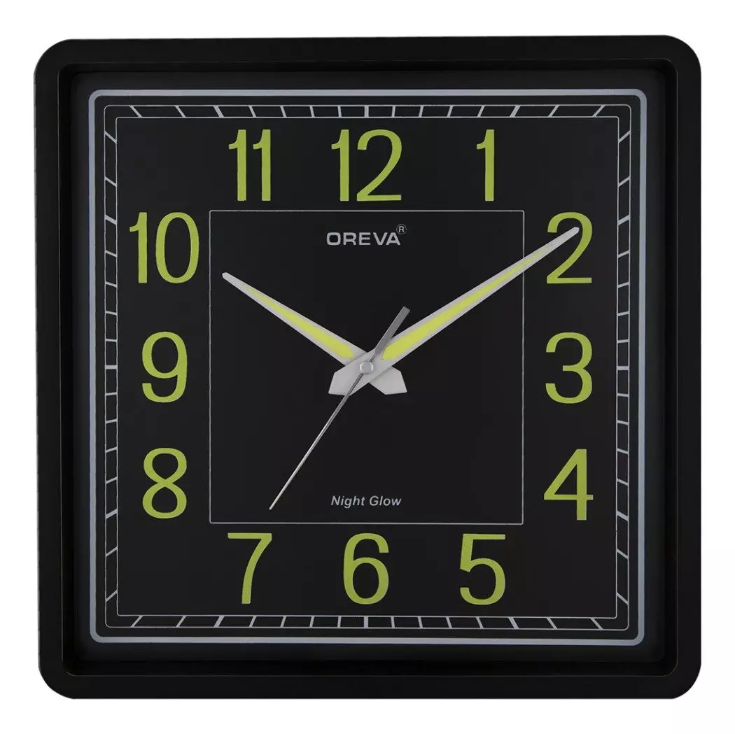 ساعة حائط بلاستيكية مربعة باضاءة ليلية من أوريفا
