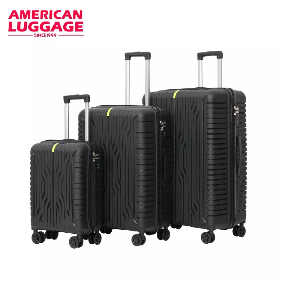 American Luggage Rubber Unbreakable Travel Set of 3 Pcs (20"-26"-30") - Black