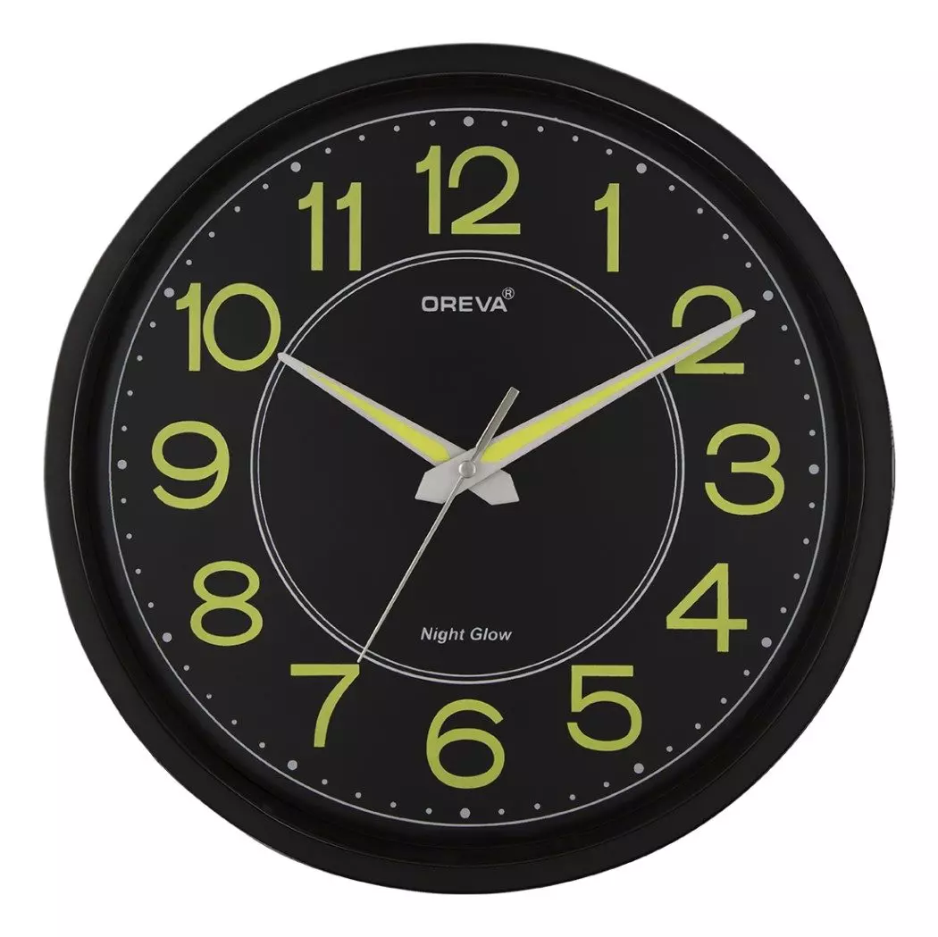 ساعة حائط بلاستيكية مستديرة باضاءة ليلية من أوريفا